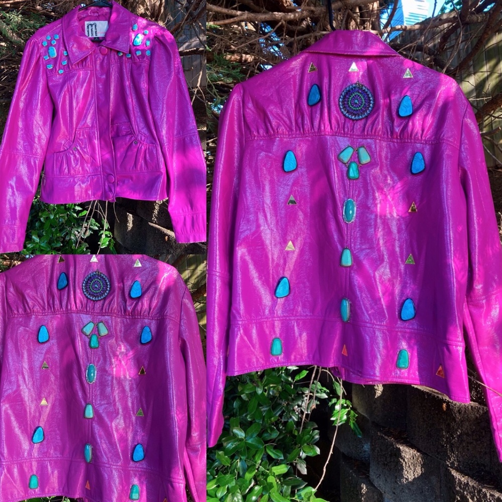 Customed Turquoise Violet Punk Jacket